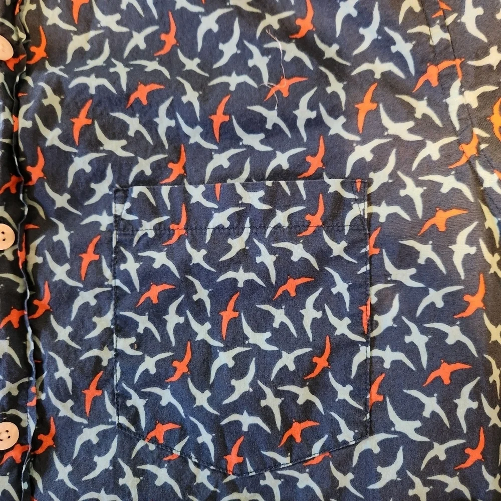 J. Crew Blue and Orange Bird Pattern Shirt